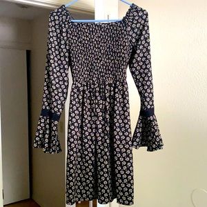 Floral Print Off the Shoulder Long Sleeve Dress